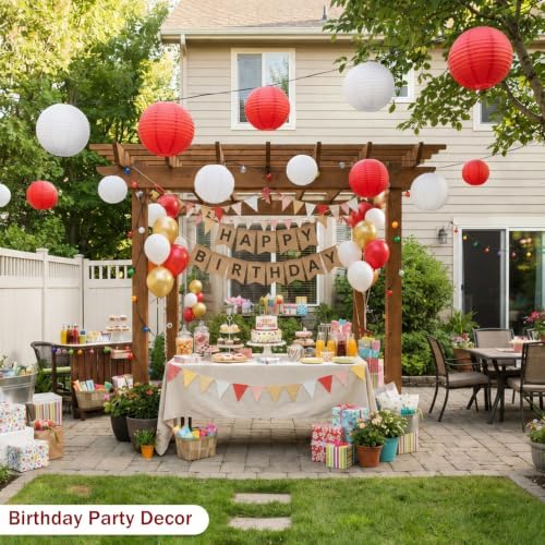 Red and White Paper Lanterns, 12Pcs 6-10 Inch Hanging Party Decorations