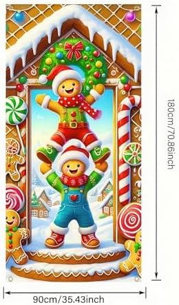 BlissYard Christmas Door Cover Gingerbread Trio 35 x 71 Inch