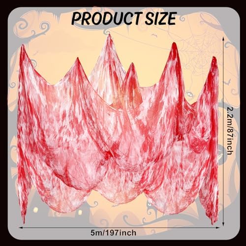 Whaline Halloween Red Bloody Creepy Cloth 197 x 87 Inch Spooky Gauze Clothes Halloween Scary Decoration for Haunted Houses Party Supplies Indoor Outdoor
