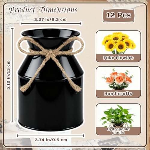 12 Pcs 5.12in Metal Vase, Rustic Vases, for Farmhouse Style Decor（Black）