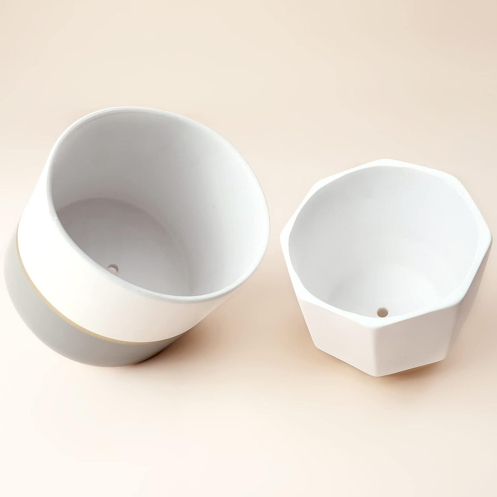LA Jolie Muse Ceramic Flower Pots, 6.7 & 5.4 Inch Indoor Plant Pot Set of 2 | Modern Decorative Indoor Planters with