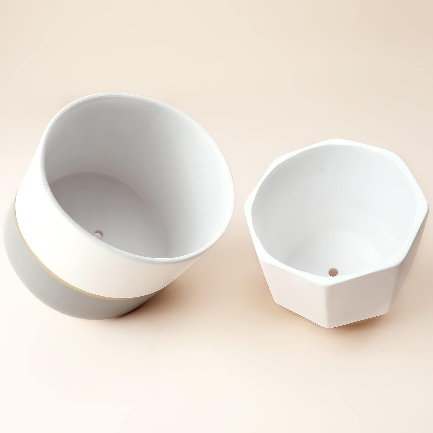 LA Jolie Muse Ceramic Flower Pots, 6.7 & 5.4 Inch Indoor Plant Pot Set of 2 | Modern Decorative Indoor Planters with