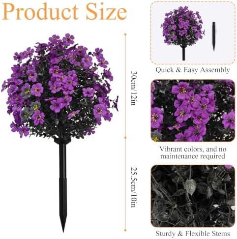 Halloween Artificial Flowers with Ground Stake, 22 inch Halloween Artificial Topiary Ball Flowers for Outdoor Witch Purple