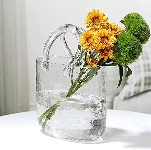 Purse Vase for Flowers, Fish Bowl with Bubble, Handbag Shape Clear Glass Vase, 10.6 inch Plant Vase for Christmas, Birthday Gift, Table Decor- Transparent