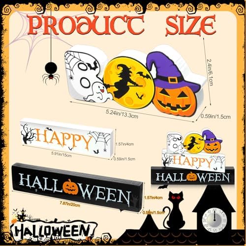 Vicenpal 3 Pcs Halloween Wooden Sign Pumpkin Ghost Witch Table Centerpiece