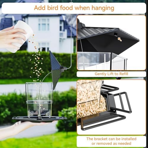 Yieach Hanging Bird Feeder for Outdoors,Large Hopper Squirrel Proof Birdfeeder for Cedar,Red,Cardinal,Blue Jay and Wild Birds,Easy to Feel Birdhouse & Bird Seed Feeder & Gazebo for Outside,Tree,Black
