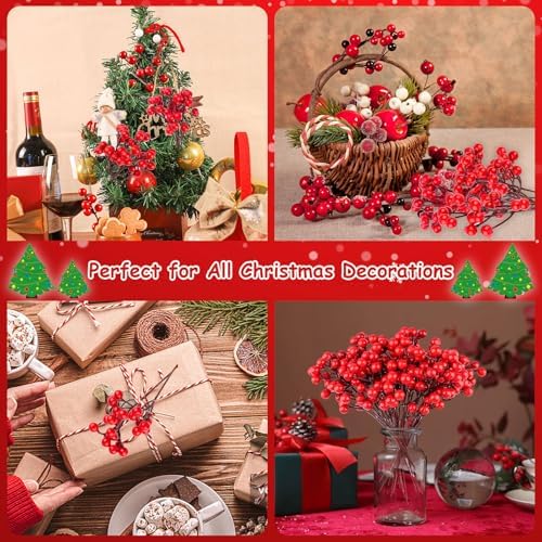 24 Pack 7.6" Red Berry Stems, Holly Berry Stems, Artificial Berry Picks