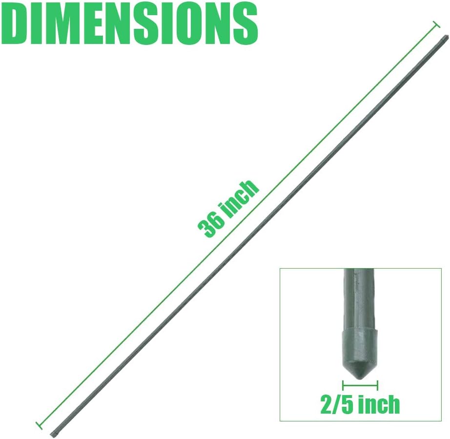 Steel Plant Stakes 3 Feet, Plastic Coated Metal Garden Stakes Supports Climbing for Tomatoes, Trees, Beans, 25 Pack