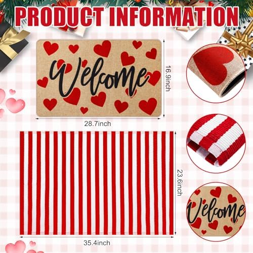 Tinideya 2 Pcs Strawberry Door Mat Set, Outdoor Welcome Front Mat