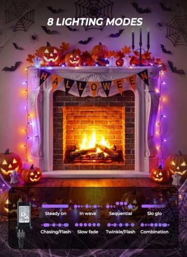 Orange and Purple LED Halloween Lights, 33 ft 100 LED Mini String Lights