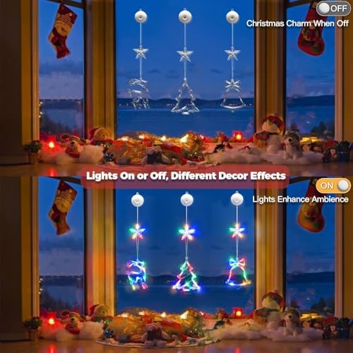 suddus Christmas Window Lights Decoration, Tree,Jingle Bell&Deer Multicolor
