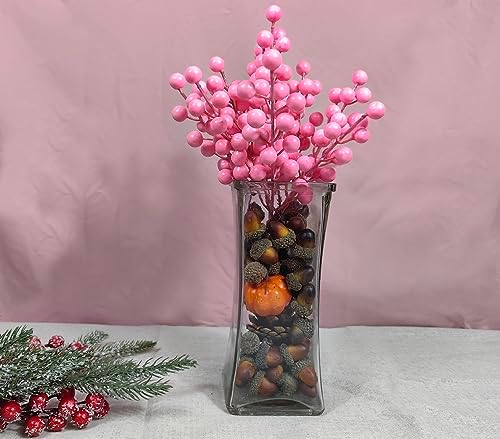 24 pcs Christmas Berries Stems Artificial Berry Stems for Christmas Tree Ornaments Crafts Holiday and Home Decor (Pink)