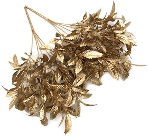 PASYOU Christmas Artificial Plants Decoration, Plastic Grass Fake Shrubs Simulation Leaves Indoor Outdoor Home Garden Planter Filler Party Hotel Verandah Wedding UV Resistant DIY Decor - Gold 2 Pack