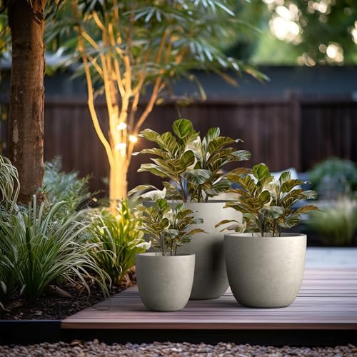 Kante Set of 3 Weathered Concrete Bowl Planters 18" 14" 10" Dia