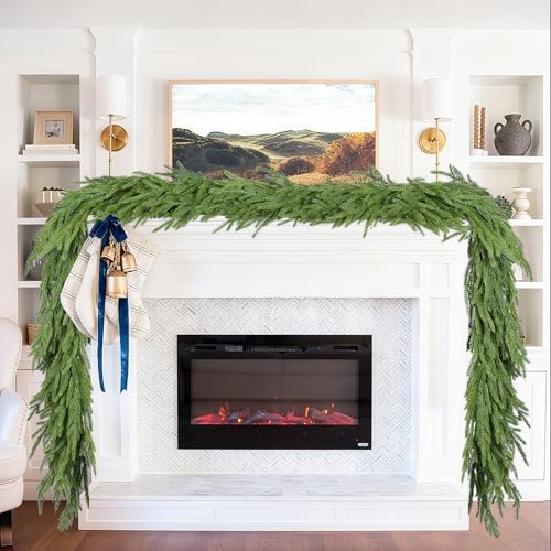 Lvydec Christmas Norfolk Pine Garlands, Real Touch Artificial Pine Garlands Greenery Faux Cedar Garland for Mantle Table Holiday Fireplace Winter Decor (Light Green, 6ft)