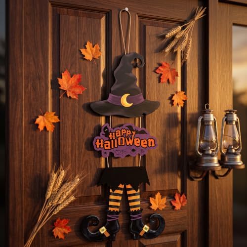 Halloween Door Sign Witch Legs Wreath Decorations Witch Happy Door Sign
