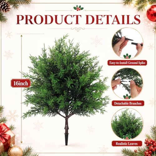 6 Pcs Outdoor Christmas Artificial Cedar Trees 16 Inches