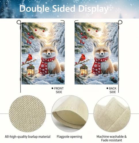 Winter Christmas Fox Garden Flags 12x18 Double Sided for Outside
