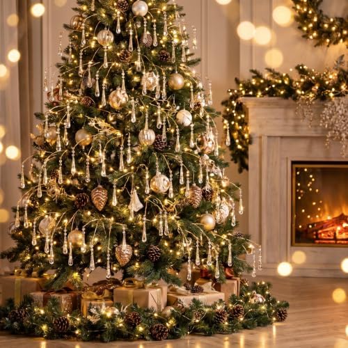 Daily 6 Pcs Crystal Icicle Christmas Tree Picks Gold Christmas Drop Branch