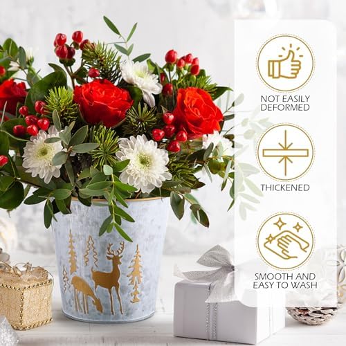 Zhehao 6 Pcs Christmas Galvanized Bucket 5.9'' Metal, Elk Style