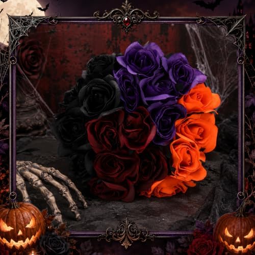 48 Pieces Halloween Artifical Rose and Eucalyptus Stems