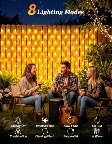 10x10FT Christmas Net Lights Outdoor Plug in with 8 Modes