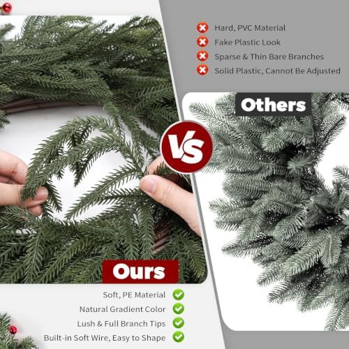 26" Christmas Norfolk Pine Wreath for Front Door (2, Wreath with Sign)