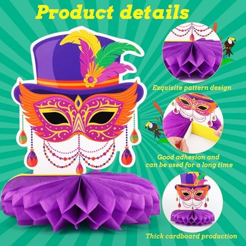 10 Pcs Mardi for Gras Party Honeycomb Centerpieces Table Decoration