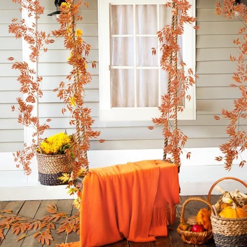 RECUTMS Artificial Silk Willow Leaves Vine Twig 2Pc 5.7Ft Fall Ivy Garland