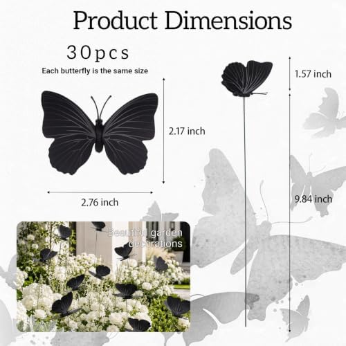 30PCS Black Butterfly Decorations Faux Garden Stakes for Halloween Decor