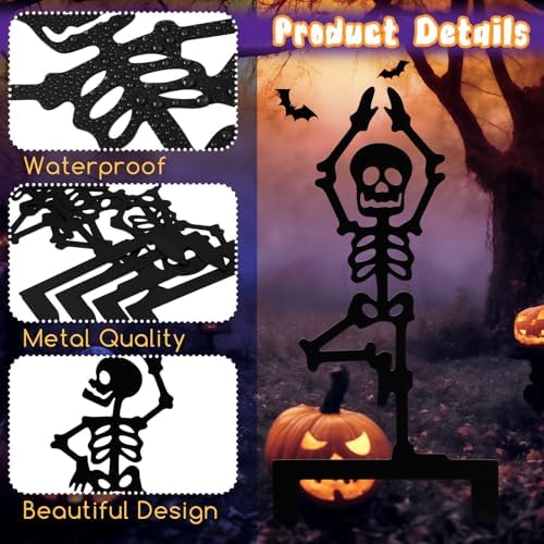 Geelin 4 Pcs Halloween Skeleton Decor 15.75" Metal Yoga Skeleton Yard Signs