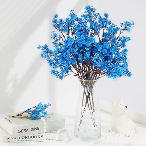 10 Pcs Fake Flowers, Real Touch Babys Breath Artificial Flowers, Blue