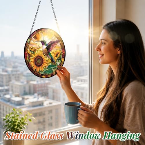Stained Glass Hummingbird Suncatcher Window Hanging Flowers Gifts for Mom