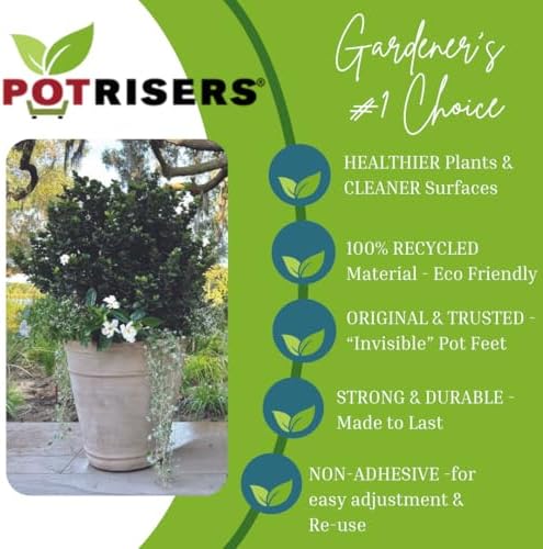POTRISERS 6 Pack Large 2" Wide x 3/4" Tall | Invisible Pot Feet & Plant Risers | Drainage & Airflow for Planters, Pots, Garden Decor | Patios, Decks, Gardens