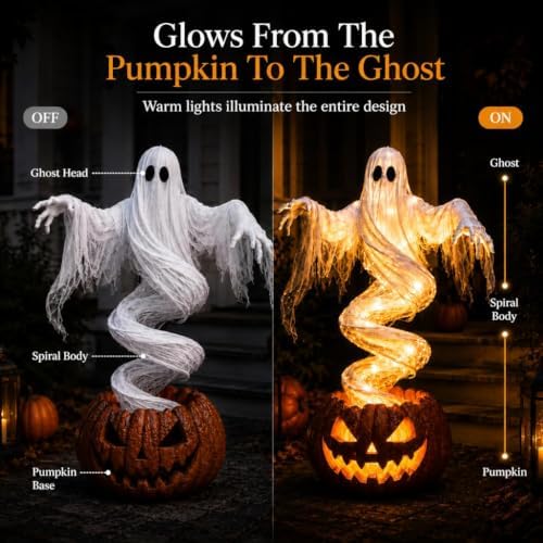 Swirling Ghost Pumpkin Light, Warm‑Glow LED Lighted Spooky Ghost Statue