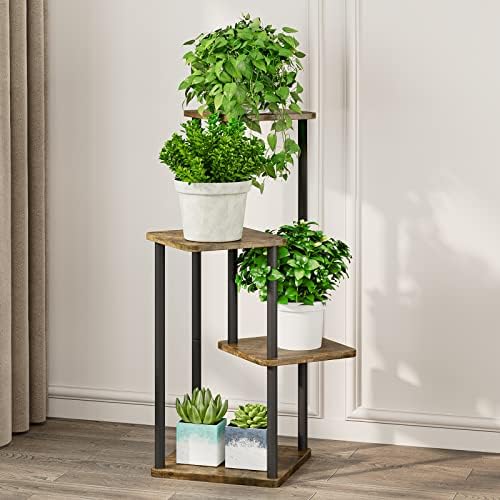 AZERPIAN 4 Tier Tall Plant Stand Indoor Corner Tiered Shelf Metal MDF Board