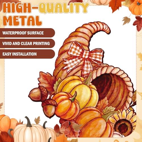 1 Pcs Fall Cornucopia Pumpkin Metal Yard Stakes, 15.2 Inch Decor