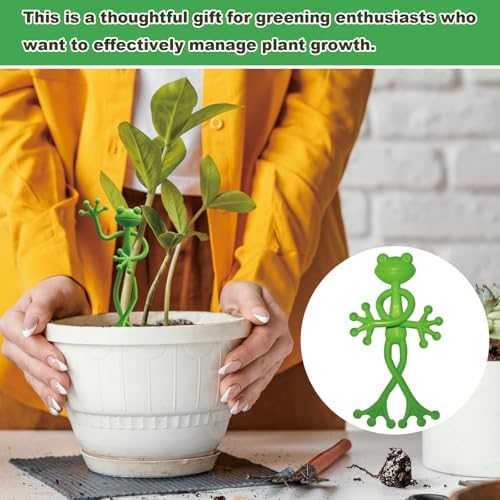 4 pcs Frog Plant Stand, Multipurpose Green Frog Plant Supports Steady Cartoon Plant Branches Tie Down, Frog Plant Holder for Potted Plants, Plant propagation buddy Cute Frog Flower Pot Hugger Plant Climbing Fixture Clips Perfect for Indoor Outdoor Garden