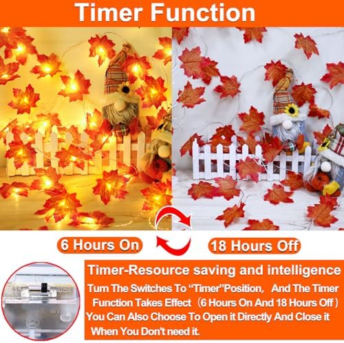 Timer 5 Pack Fall Decor Fall Garland with Lights Total 100LED 50FT