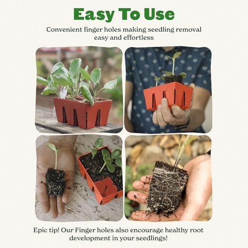 Epic Gardening Reusable Seed Starter Tray - Easy Watering Seed Starting Trays - Gardener Friendly Plant Trays for Seedlings | UV-Treated & BPA-Free -6-Cell Seed Starting Trays - 6 Trays/Terracotta