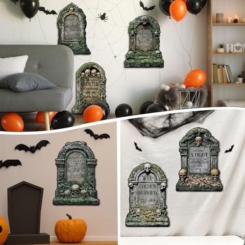 Eaasty 16 Pcs Halloween Tombstone Cutouts Double-Sided Paper Decorations