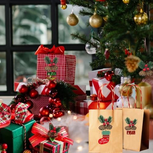 Christmas Floral Picks, 100Pcs Pine Cone Holly Berry Stems for Crafts