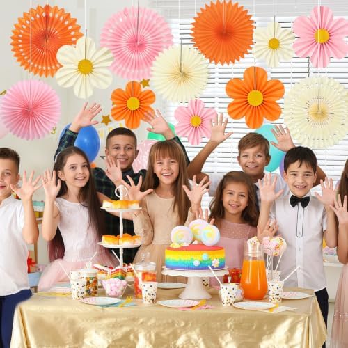 ADLKGG Orange Pink Floral Wall Backdrop, Groovy Sunset Party Decorations