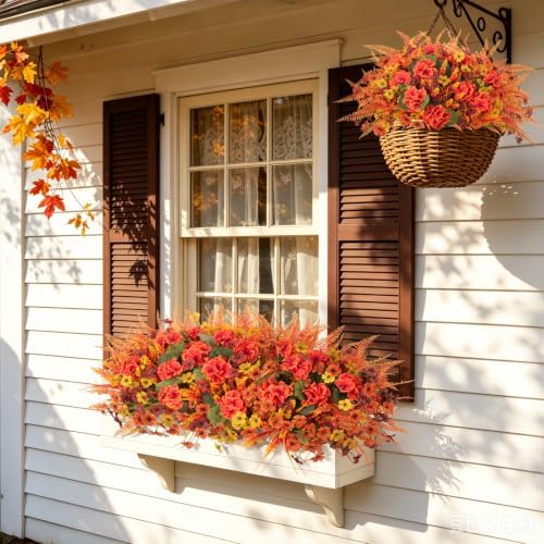 INQCMY 12 Pcs Artificial Mums for Outdoors Planters Fake Flowers Fall Decor