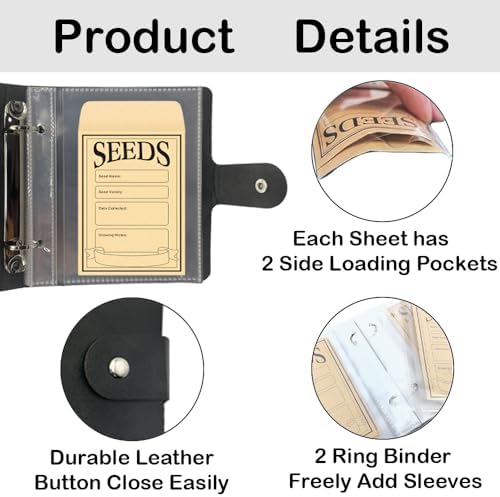 Seed Storage Organizer Binder, Seed Packet Organizer with 50 Clear Pockets