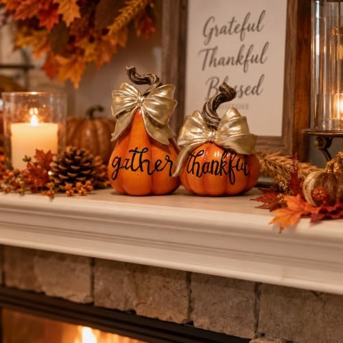 Hodao Thanksgiving Pumpkin Decoration,Fall Decor,Gather & Thankful
