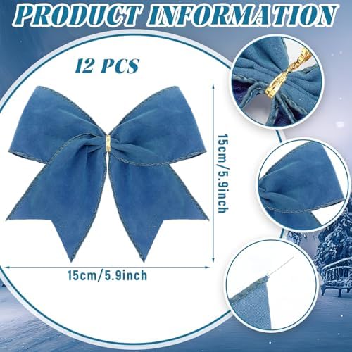 Janinka 12 Pcs 6 Inch Christmas Velvet Bows for Wreath Decor, Dusty Blue