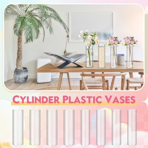 Nuogo 6 Pcs 12" Plastic Clear Cylinder Vase Acrylic Vase for Centerpieces