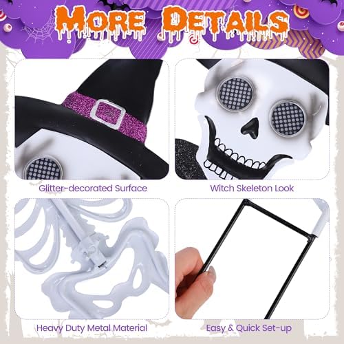 35.5" Metal Halloween Skeleton Yard Signs with Stakes Moving Solar-powered LED Eyes Halloween Outdoor Decorations Full Body Human Skeleton Garden Signs for Garden, Lawn, Patio Decor