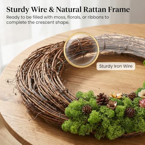 Veemoon 2pcs Moon Rattan Wreath, Small Natural Grapevine Garland DIY Crafts Plant Vine Wreath Front Door Vine Branch Half Moon Frame Wired Macrame Door Decor for Christmas Wedding Party, 9.8 Inch